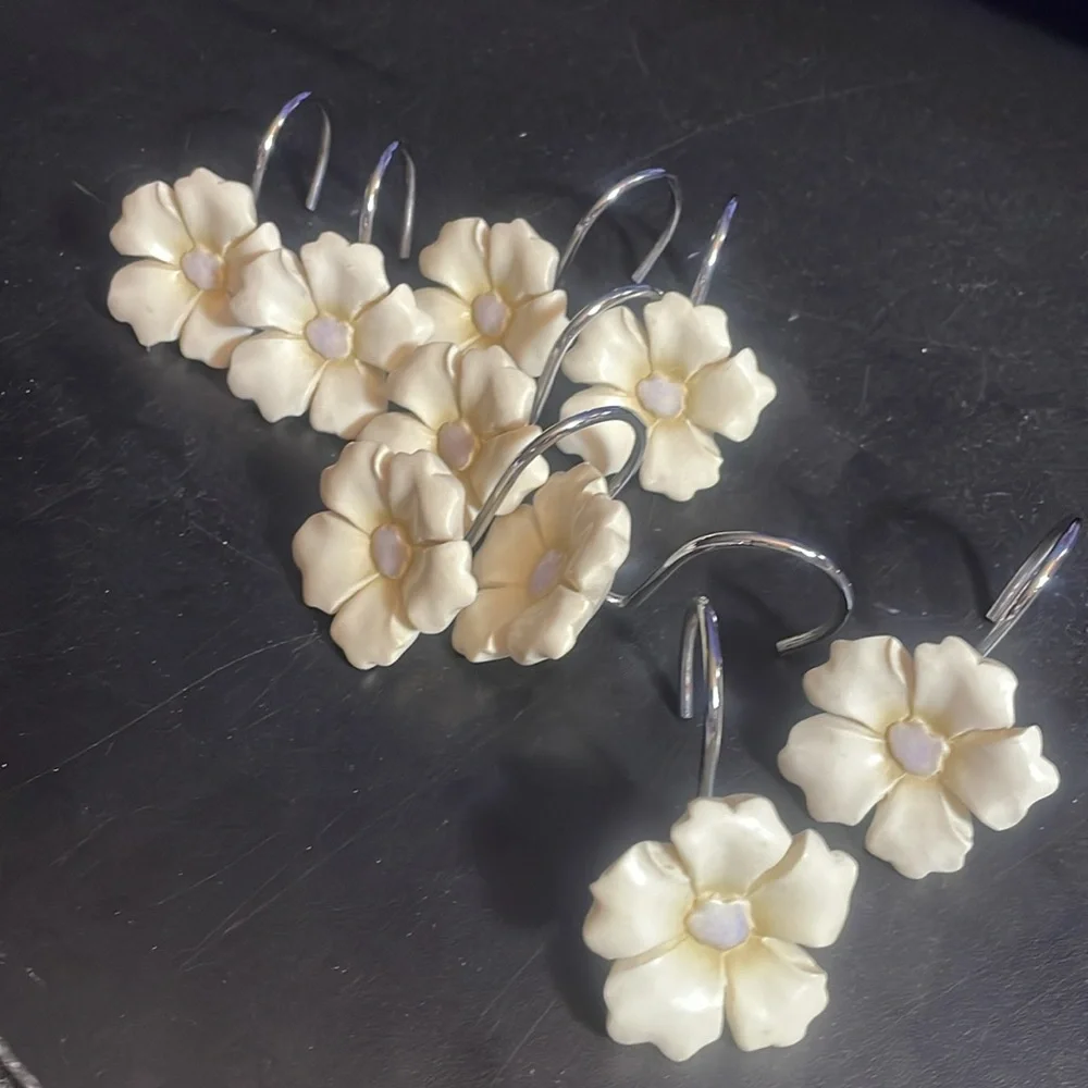 Cream Floral cottage core Shower Curtain Hooks